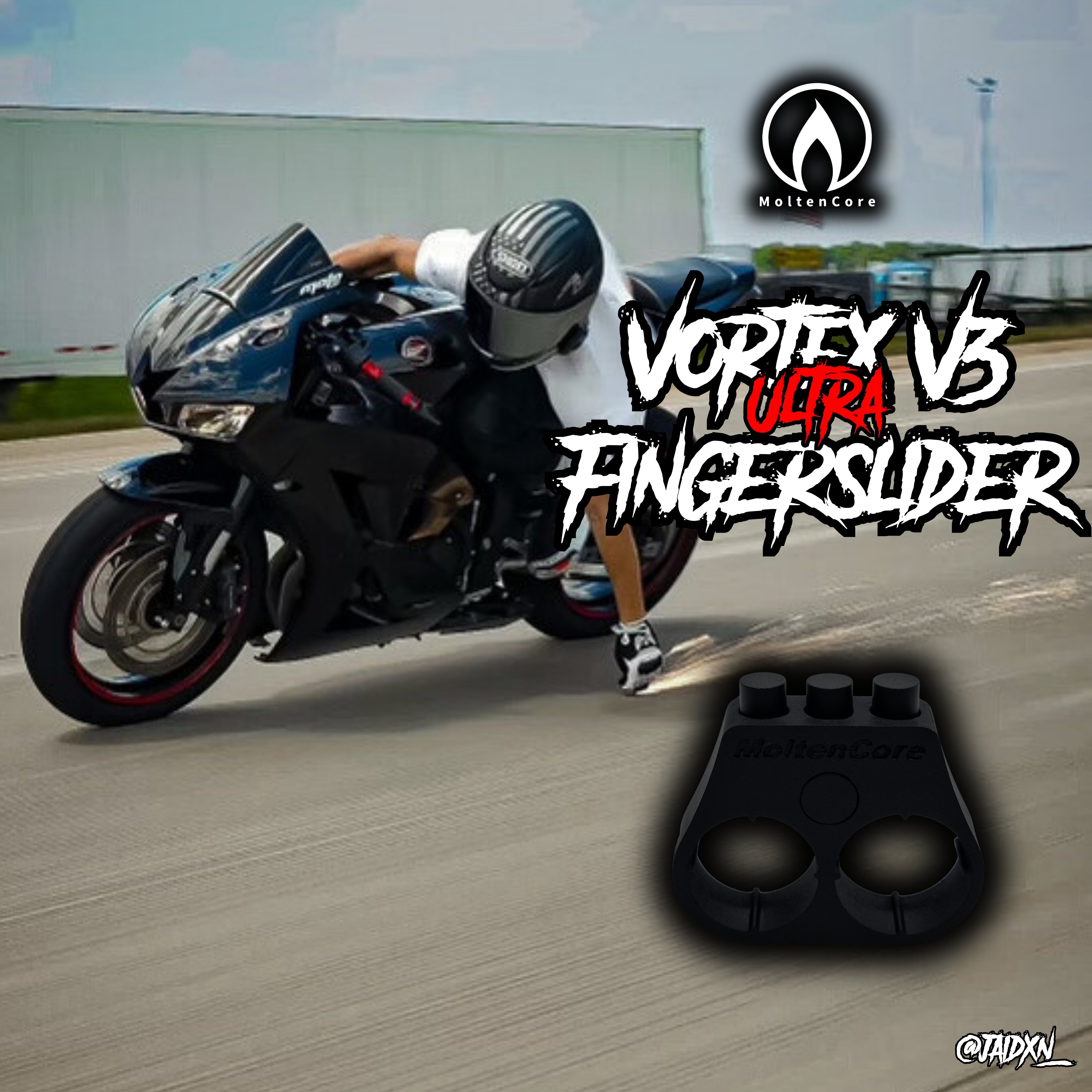 Motorcyclist using VortexV3 Ultra Fingerslider on road