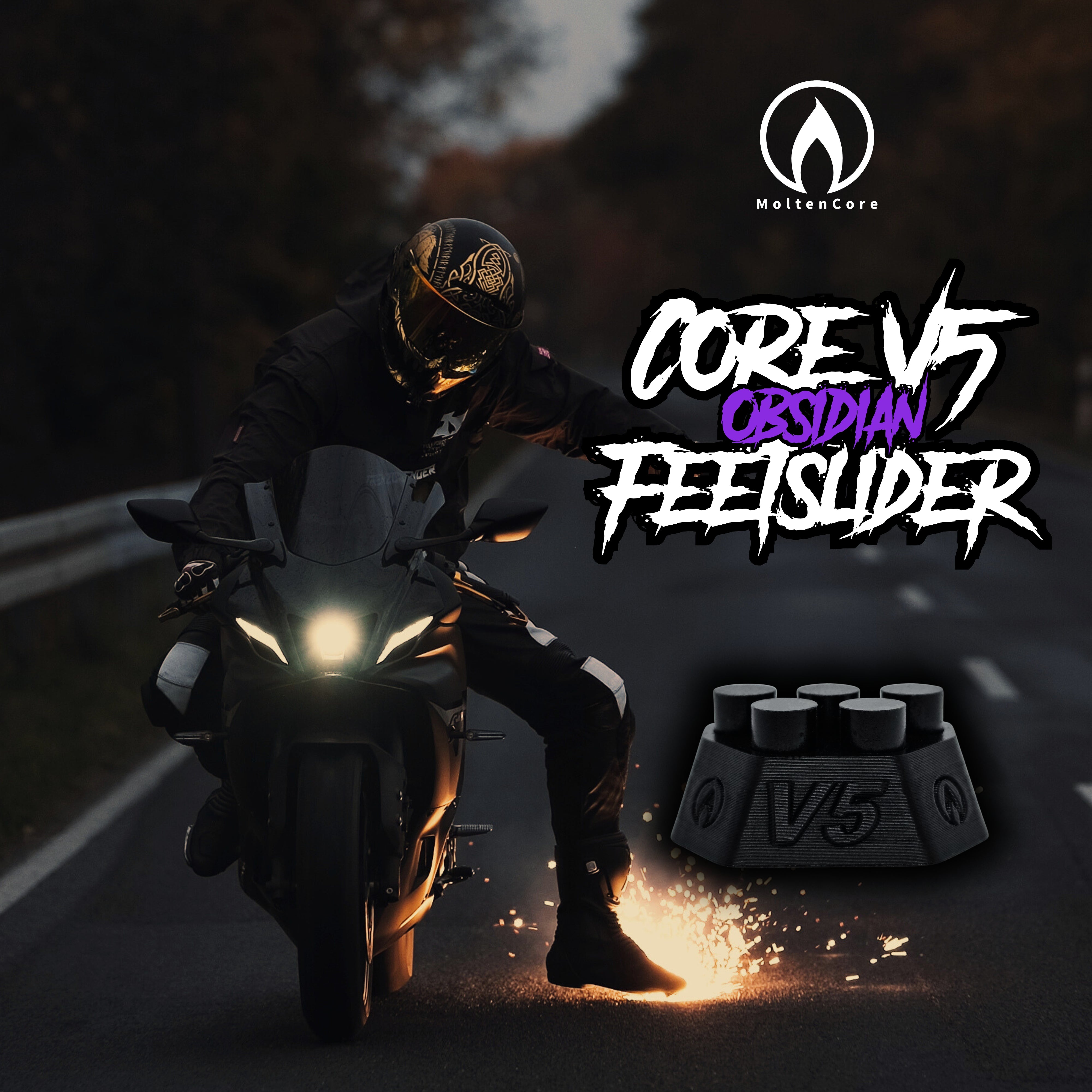 MoltenCore Core V5 Obsidian Fußschleifer - Starke Funken Für Motorrad, BMX & Scooter